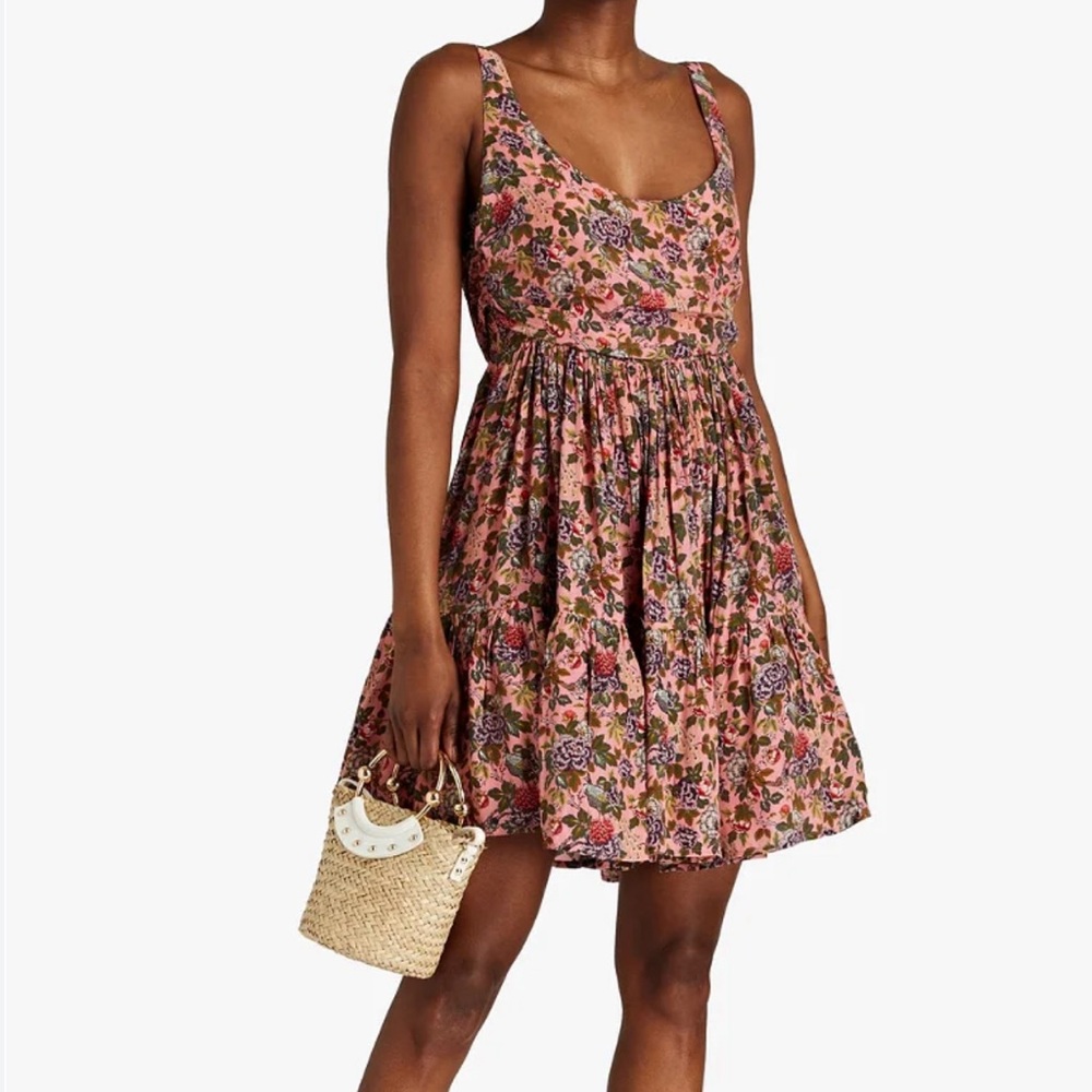 ByTimo Gathered Floral-Print Crepe De Chine Mini Dress size medium